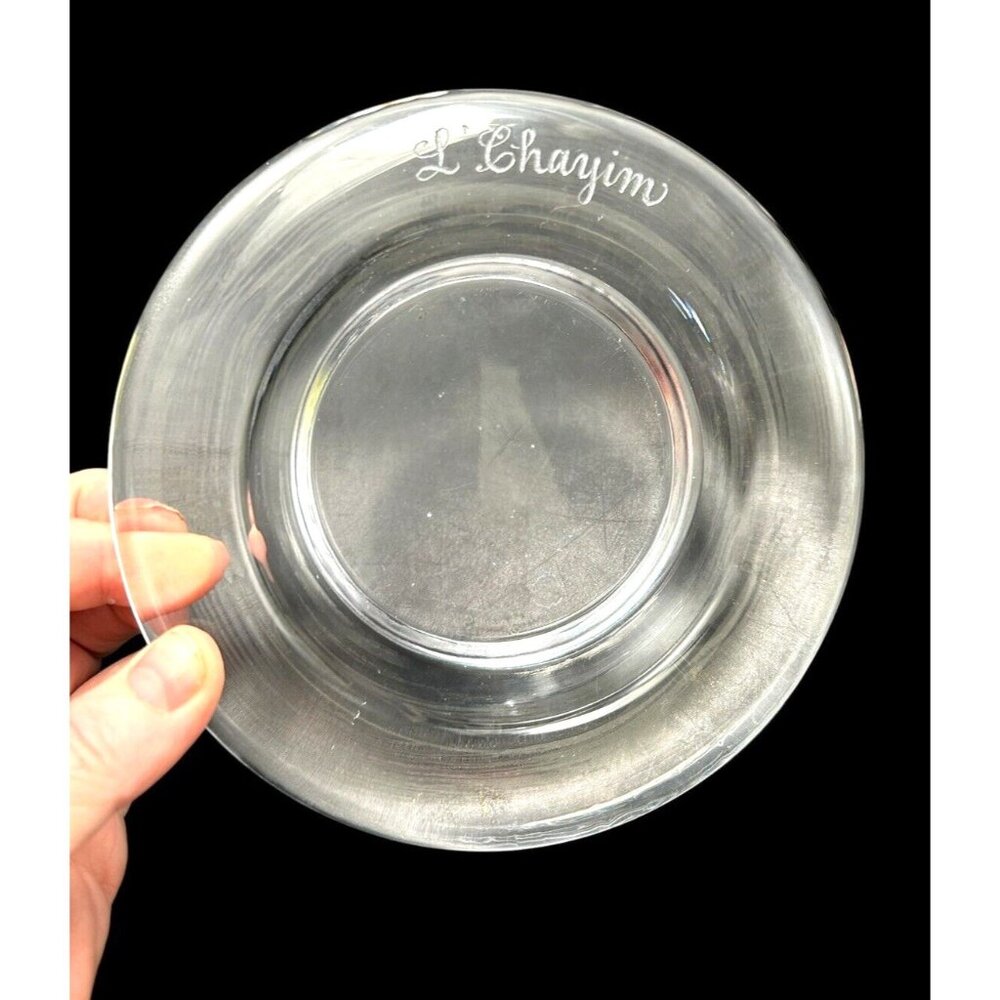 Simon Pearce Glass Vermont Clear Hanover Wine Bottle Coaster 'L'Chayim' signed